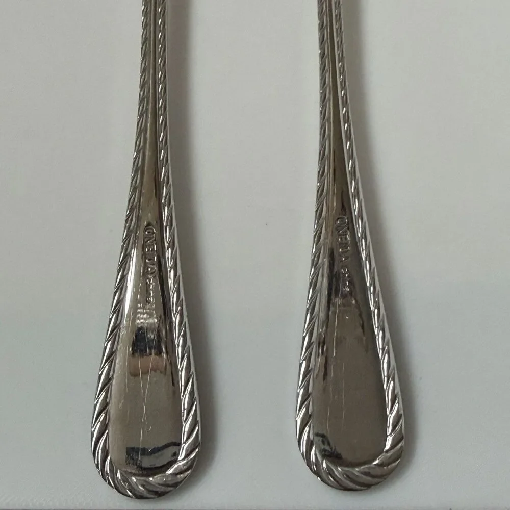 2pc Oneida Belmont-Lyons Iced Tea Spoons 7 1/2” Stainless Glossy Rope Edge China